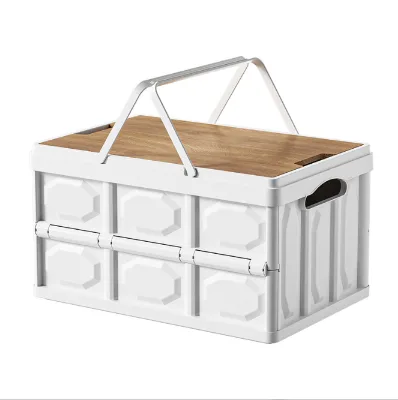 Collapsible Storage Box with Wicker Top & Handles - Foldable Fabric Bin for Camping,Shelves,Under Bed,Nursery-Large Capacity 50L