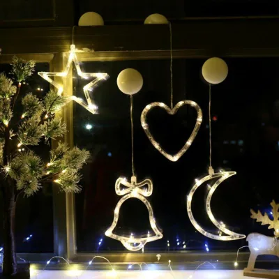 LED Suction-Cup Battery-Powered Cartoon Christmas Decorative Lights Snowman Five-Pointed Star-Holiday Window Display Lighting