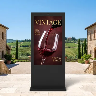 Outdoor Interactive Touch Screen Kiosk IP65 Waterproof 2500 Nits Sunlight Readable AI Digital Human DOOH Advertising Display