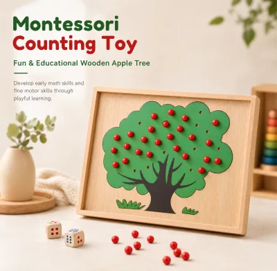 Children's Early Education Apple Tree Digital Cognition Counting Board Toy Wooden Montessori Teaching Educational Tools ABC-85