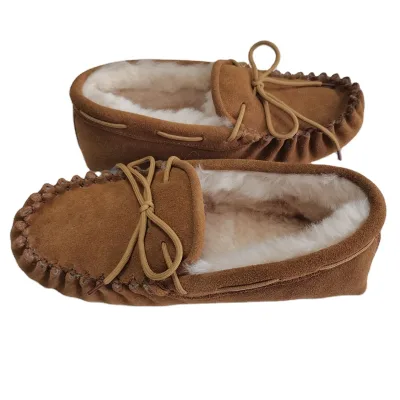 Sample Suppor Soft Sheepskin Slippers Women Non-Slip Fur Slides Genuine Leather EVA Plush Popular Winter Collection Wholesale