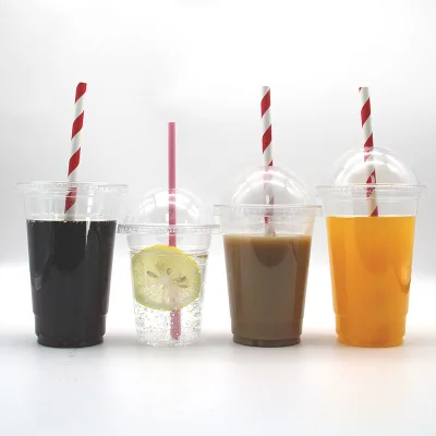 Wholesale Custom Logo Clear PET Plastic Cups With Lids Disposable Cups With Straw Lids for Cold Drinks Milkshake Iced Coffee
