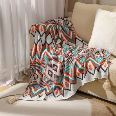 Acrylic Winter Blanket with Tassel Boho Style Home Decor Bed Blanket for Sofa Bed Living Room Bedroom Soft Office Nap Blankets