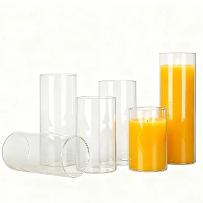 Transparent Decorative Glass Vase Glass Bud Vases High Borosilicate Round Glass Straight Round Candle Jars Empty Glass Container