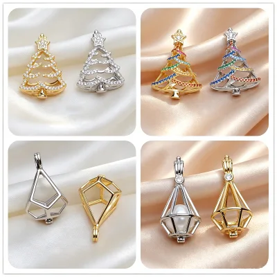 Wholesale 925 Silver Plated Openable Pearl Cage Pendant Christmas Tree Geometric Locket Charm Empty Beads Holder DIY Handmade