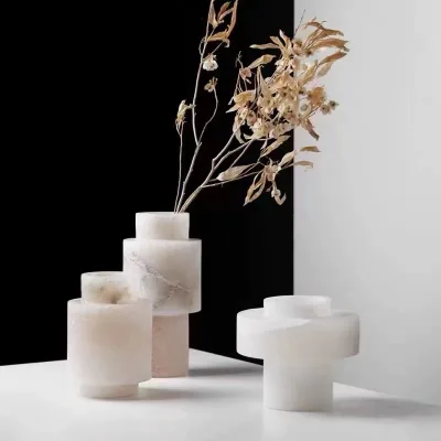Customized Polished Marble Desktop Vase for Fresh and Artificial Flowers Nature-Inspired Home Decor for Living Room