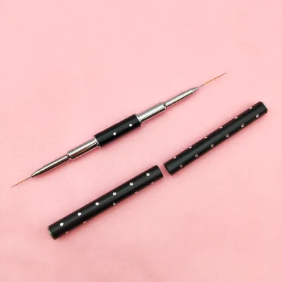 Custom Black Metal Handle Double Ended Dual Sided Nail Art Striper Liner Brushes