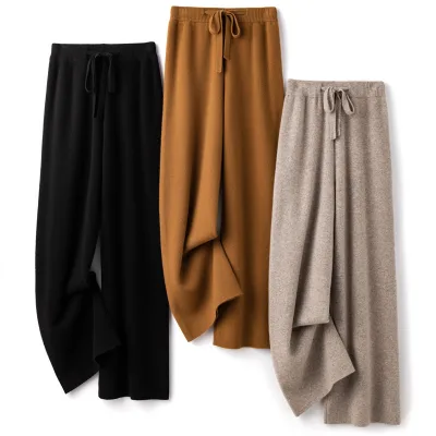 2024Winter Women's Warm Wear 100%Wool Knitting Hooded Long Wool Pants
