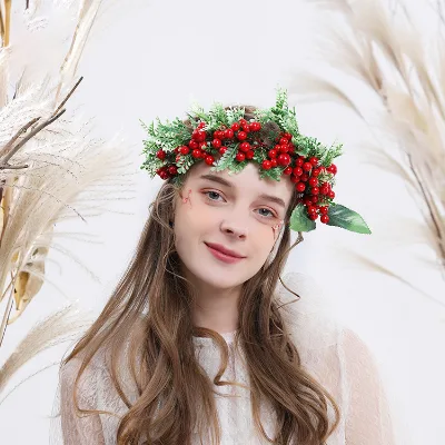 Festival Artificial Flower Headband Ring Holiday Christmas Beautiful Red Berry Flower Crown