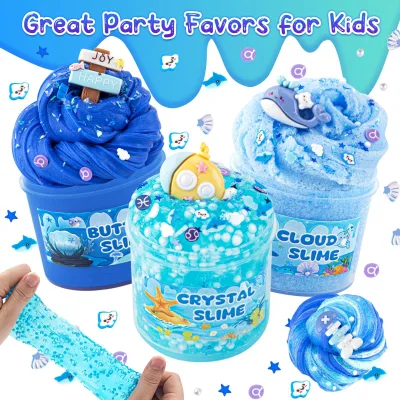 Kids 6-Piece Colorful Pink Slime Clear Butter Cloud Hand Exercise Stress Relief Squishies DIY Toy Party Favors Gifts