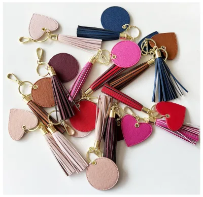 PU Leather Fashion Minimalist Round Keychain Unique Exquisite and Creative Fringe Charm