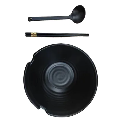 37 oz Melamine Japandi Design Camping Bowls Set with Spoons & Chopsticks for Ramen Pho Noodles-Eco-Friendly