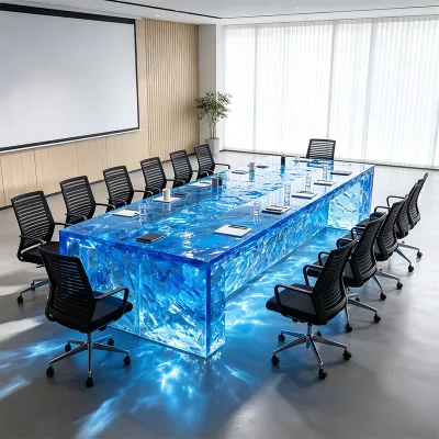 Handmade Water Ripple Ice Crack Gradient Blue Resin Solid Box Table Light Luxury Modern Eco-Friendly Durable Office Tea Room