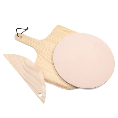 Hot Selling Wooden Round Pizza Peel Paddle Serving Cutting Board with Handle