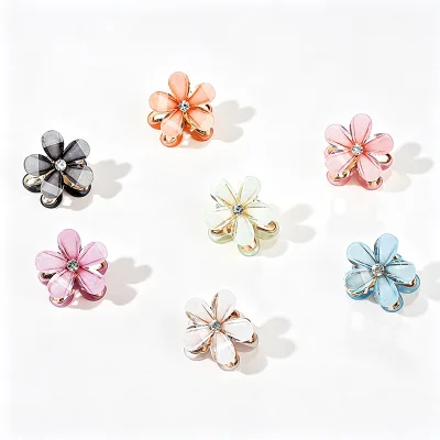 Flower Hair Clips Mini Crystal Inlaid Petal Hair Claw Clips Elegant Durable Fashionable Floral Hair Barrettes for Women