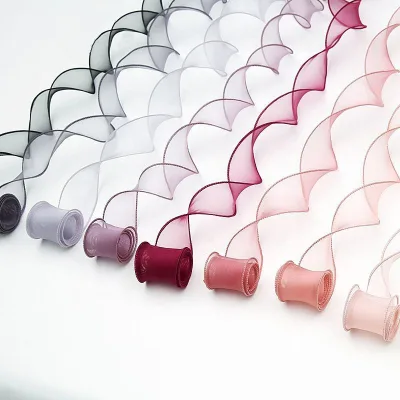 Wholesale Fish Tail Yarn Ribbon Wavy Organza Ribbon for Flower Bouquet Cake Surround Edge Baking Gift Packaging Bow Making