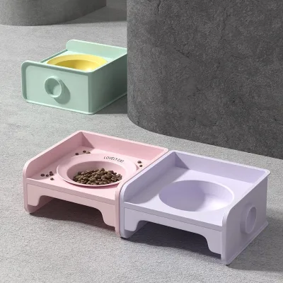 New Fashionable Pet Feeding Bowl square Ceramic cat Bowl Neck protection Bowl Elevated Cat Bowl Anti Spill ABS Pet Bowl for Cats