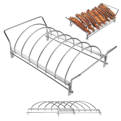 BBQ Rib Rack and Roast Racks for Smoking 8 Slots Stainless Steel Rib Racks for Grilling BBQ Accessories