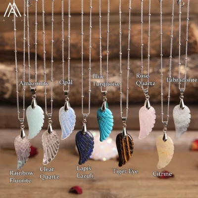 Wing Necklace Silver Jewelry, Healing Crystals Natural Gemstone Angel Wings Pendant Necklace, Christmas Gifts
