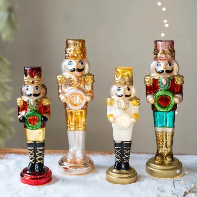 Christmas Decorations Glass Nutcracker Soldiers Illuminated Tabletop Decorations Xmas Festive Atmosphere Gifts