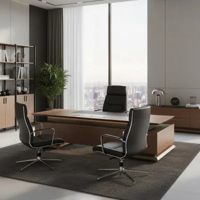 FOH Modern Aluminum Executive Desk and Chair Set for CEO Luxury Commercial Office Furniture Custom BOSS