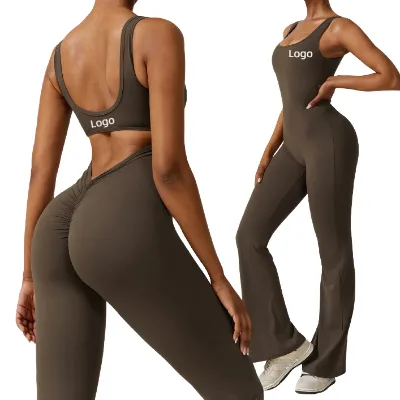 Wholesale Spring Custom Women's Sports Bodysuits & Jumpsuits Solid Sleeveless Halter Design Sexy Slim Casual Style