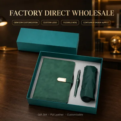 A5 Notebook Gift Box Set with Pen and Umbrella PU Leather Metal Clasp Promotional Business Gift Custom Logo OEM ODM Wholesale