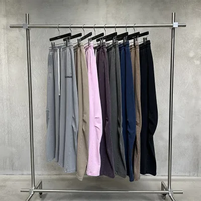 Men Women Vintage Washed Curved Wide Leg Pants 320GSM 100%Cotton Loose Straight Trousers Streetwear Casual Custom Sweatpants