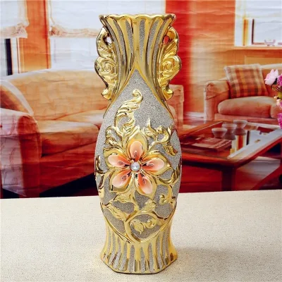 Europe Gold Plated Frost Porcelain Vase Vintage Advanced Ceramic Flower Vase for Room Study Hallway Home Wedding Decoration
