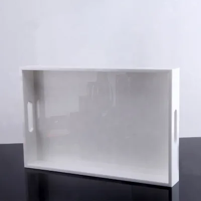 Lucite square Smooth Trays Acrylic Solid White Tray with Handle