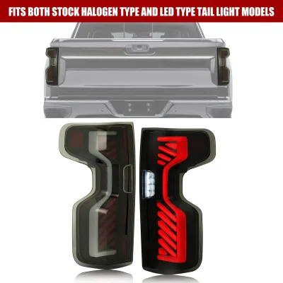 LH+RH for Chevy Silverado 1500 2500HD 3500HD 19 20-23 LED Tube Smoke Tail Lights