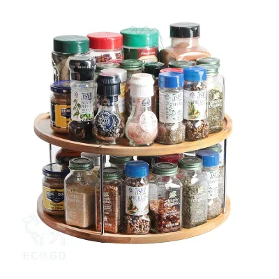 Waterproof Rotating Spice Rack 100% Natural Bamboo Spice Rack Wholesale 2 Layer Spice Rack