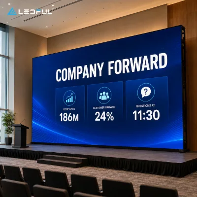 Wide LED Town Hall Stage Wall P2.6 for Global Headquarters Town Hall with fast-lock touring cabinets Fixed Installation