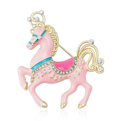 Cute Brooch Gift Pins Clothes Accessories Crystal Enamel Blue Pink Horse Animal Brooch Pin
