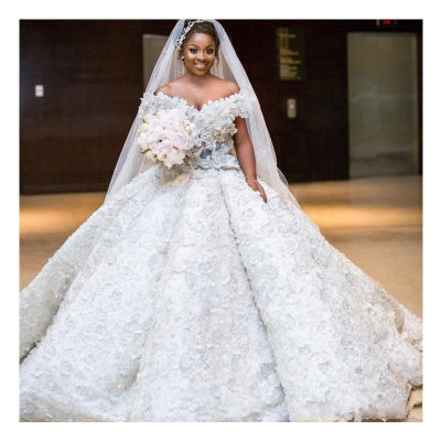 Floral Luxurious Off Shoulder Ball Gown Cinderella Wedding Dress Ball Gown
