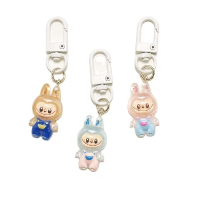 Linda Latest Luminous Labubu Diy Resin Key Chain Accessories Flat Back Resin Elf Pendant Key Chain Decoration