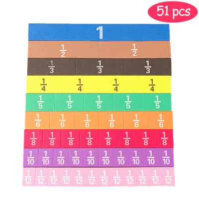 Montessori Kids Math Manipulatives Educational Tool Kit 51pcs Durable Foam Magnetic Rainbow Fraction Fridge Tiles Set for