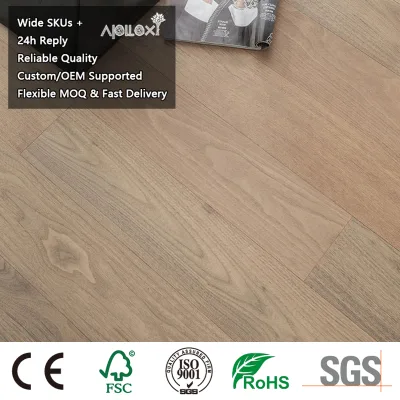For CE Black Walnut Engineered Hardwood Flooring 3-Layer Wide Plank 18mm Brushed Modern Living Room Kitchen UV Lacquer Click T&G