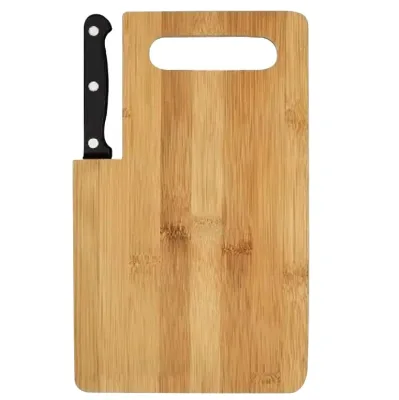 Small Wooden Cutting Board with Built-In Knife Cut for Chopping Cheese Fruits Vegetables in Kitchen