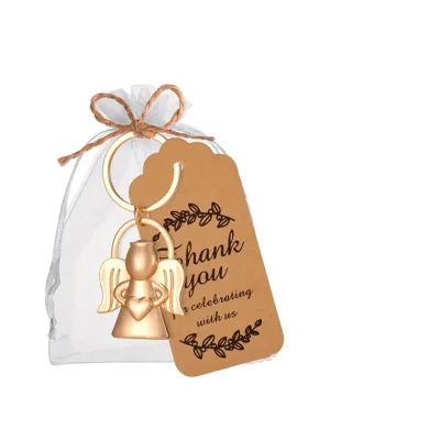 Angel Shaped Metal Key Chain Drawstring Bag Set for Wedding Birthday Party Baby Shower Favors Return Gifts for Guests