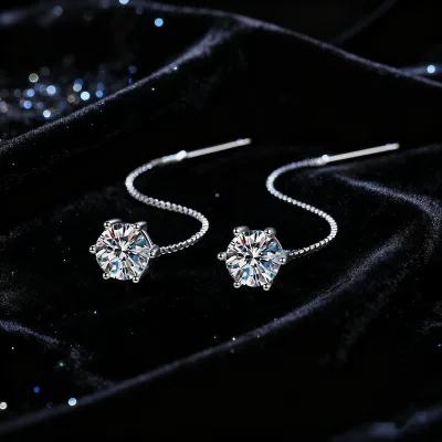 S925 Sterling Silver Ear Wires Plated Pt950 Moissanite Earrings 1 Carat Simple Classic Six Claw Moissanite Earrings Ear Jewelry