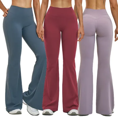 Women's High-waist Flare Pants Outdoor Running Casual Sports Leggings Brushed Fabric Skin-friendly Yoga Pants
