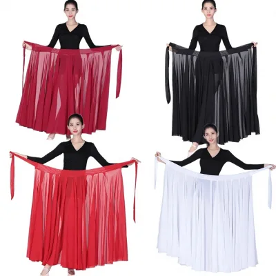 One-piece Strap Wide-Swing Long Square Dancing Half-Length Practice Skirt for Xinjiang Tibetan Uyghur Dances Polyester