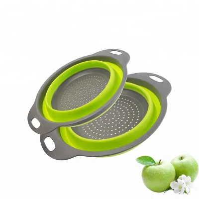 Collapsible Colander Set - Kitchen Foldable Silicone Strainer Space-Saving Storage Basket