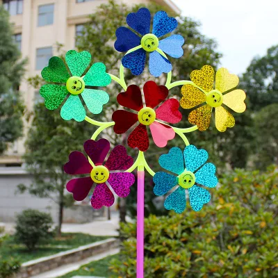 Wholesale Smiling Face Glitter Cartoon Children Windmill Toy Garden Decorative Windmills