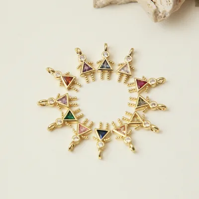 Colorful Zircon Boy Girl Pendant Charm Hand in Hand Triangle Baguette Cut Gold Plated Jewelry Festival Gift for Couples Lovers