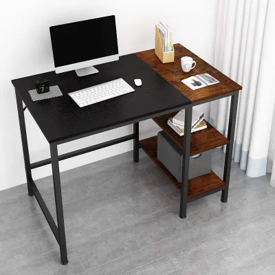 Home Office Computer Desk,small Study Writing Desk Storage Shelf,2-tier Industrial Morden Laptop Table With Wooden Modern Color