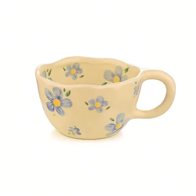 Customized Stoneware Ceramic Coffee Mug Cute Floral Fruit Design Microwave Dishwasher Safe Business Gift 250ml Esion Brand
