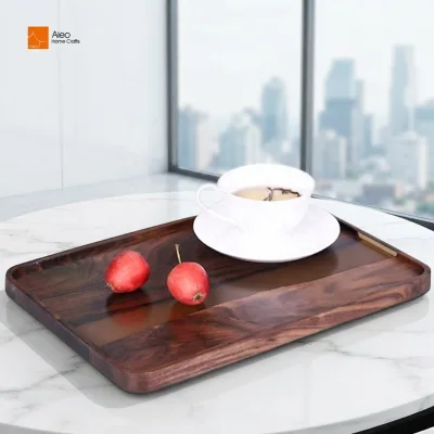 Rectangular Walnut Wood Resin Sustainable Decorative Waterproof Scratch-Resistant Non-Toxic Serving Tray Coffee Tea Platter