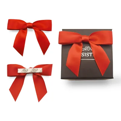 E-Magic Factory Supplier Satin Ribbon Bow With Self Adhesive Red Color Ribbon Bow for Storefront or Box Christmas Display